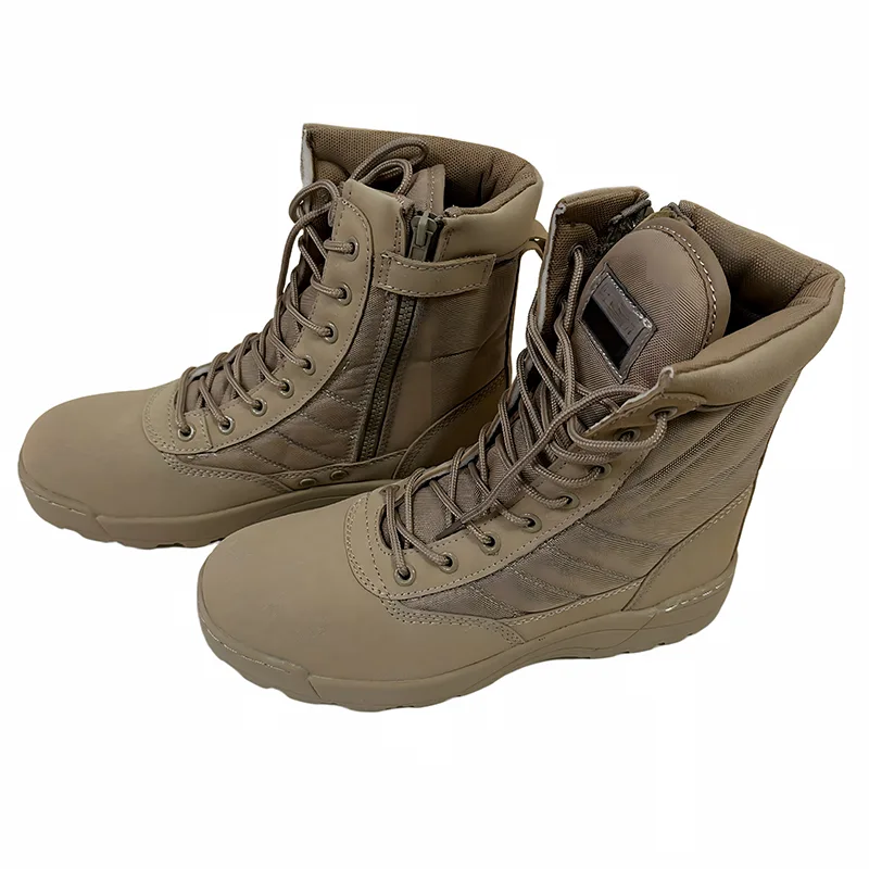 Hellbraune taktische Stiefel mit seitlichem Reißverschluss